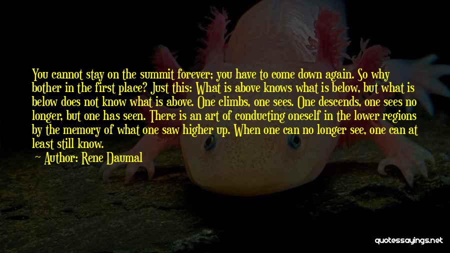 Rene Daumal Quotes: You Cannot Stay On The Summit Forever; You Have To Come Down Again. So Why Bother In The First Place?