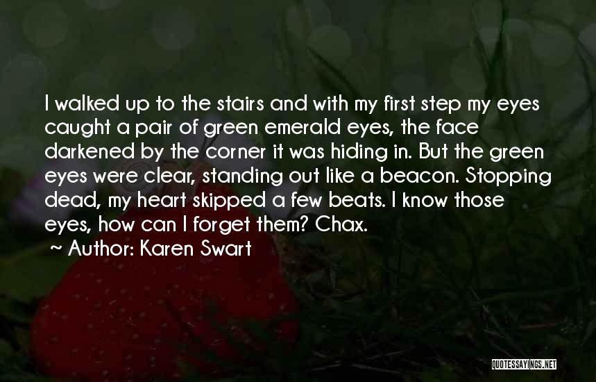Karen Swart Quotes: I Walked Up To The Stairs And With My First Step My Eyes Caught A Pair Of Green Emerald Eyes,