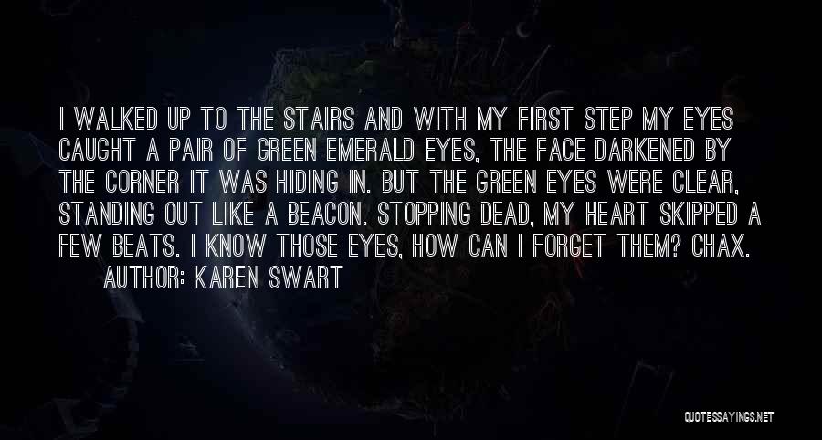 Karen Swart Quotes: I Walked Up To The Stairs And With My First Step My Eyes Caught A Pair Of Green Emerald Eyes,