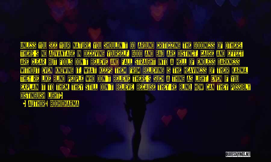 Bodhidharma Quotes: Unless You See Your Nature, You Shouldn't Go Around Criticizing The Goodness Of Others. There's No Advantage In Deceiving Yourself.