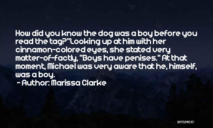 Marissa Clarke Quotes: How Did You Know The Dog Was A Boy Before You Read The Tag?looking Up At Him With Her Cinnamon-colored