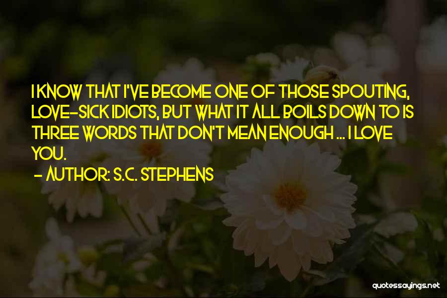 S.C. Stephens Quotes: I Know That I've Become One Of Those Spouting, Love-sick Idiots, But What It All Boils Down To Is Three