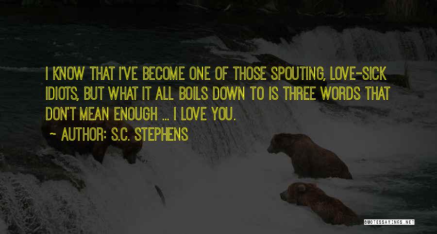 S.C. Stephens Quotes: I Know That I've Become One Of Those Spouting, Love-sick Idiots, But What It All Boils Down To Is Three