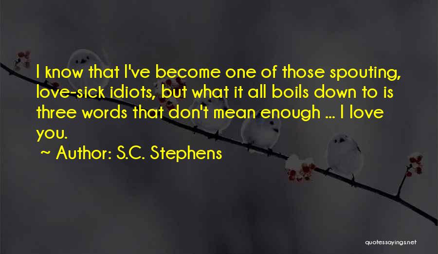 S.C. Stephens Quotes: I Know That I've Become One Of Those Spouting, Love-sick Idiots, But What It All Boils Down To Is Three