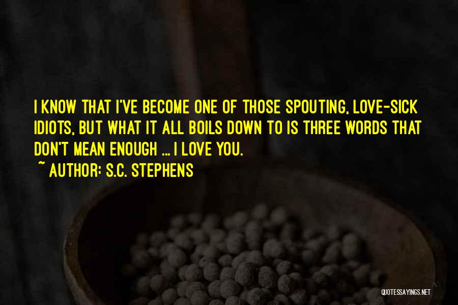 S.C. Stephens Quotes: I Know That I've Become One Of Those Spouting, Love-sick Idiots, But What It All Boils Down To Is Three