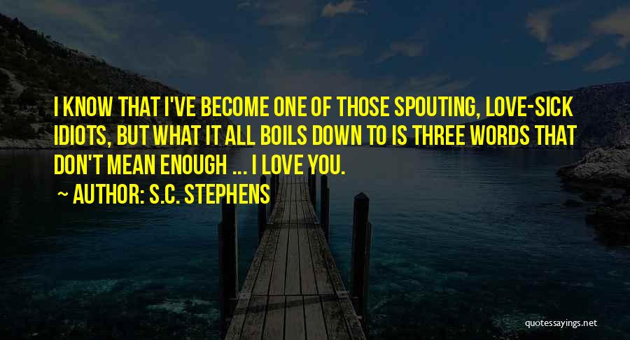 S.C. Stephens Quotes: I Know That I've Become One Of Those Spouting, Love-sick Idiots, But What It All Boils Down To Is Three