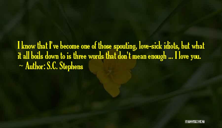 S.C. Stephens Quotes: I Know That I've Become One Of Those Spouting, Love-sick Idiots, But What It All Boils Down To Is Three