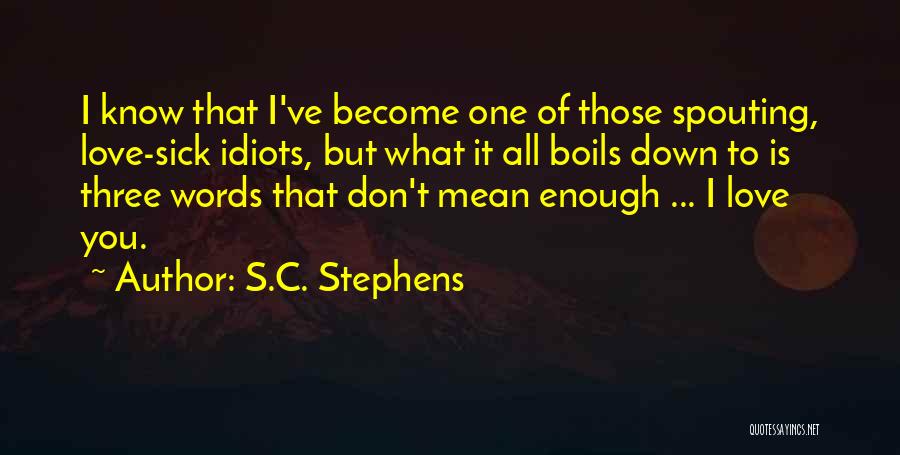 S.C. Stephens Quotes: I Know That I've Become One Of Those Spouting, Love-sick Idiots, But What It All Boils Down To Is Three