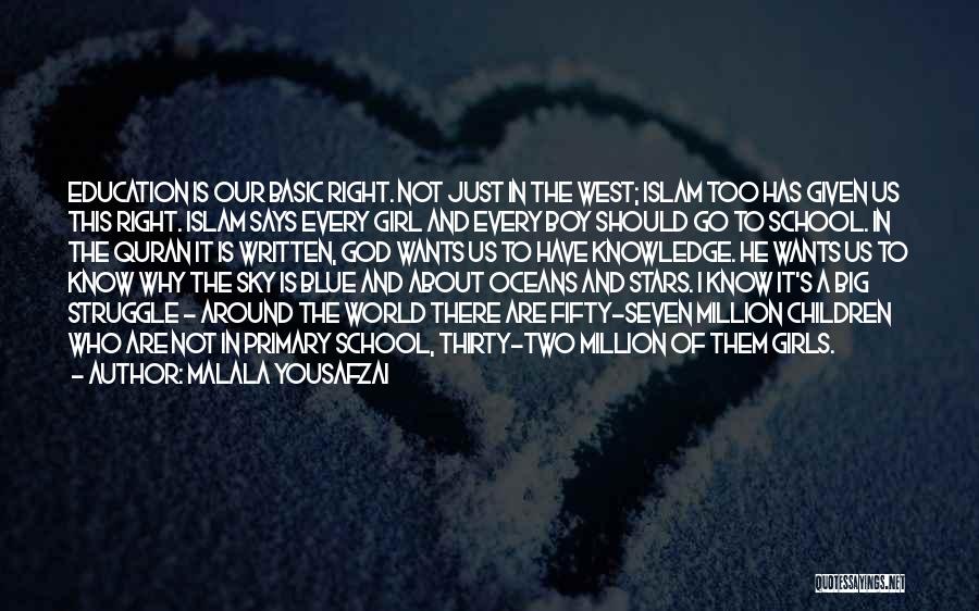 Malala Yousafzai Quotes: Education Is Our Basic Right. Not Just In The West; Islam Too Has Given Us This Right. Islam Says Every