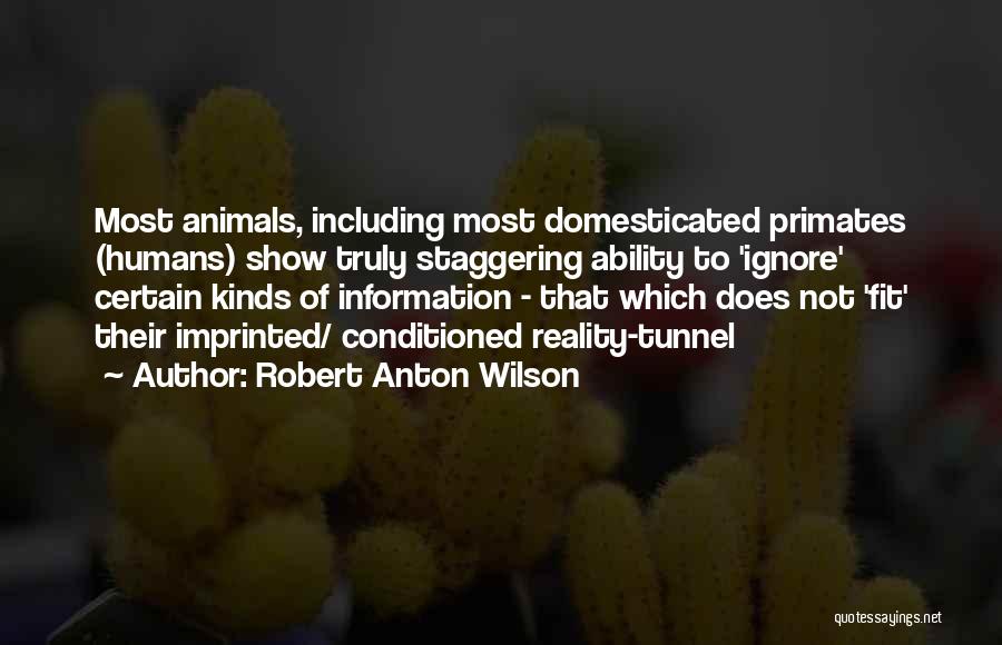 Robert Anton Wilson Quotes: Most Animals, Including Most Domesticated Primates (humans) Show Truly Staggering Ability To 'ignore' Certain Kinds Of Information - That Which