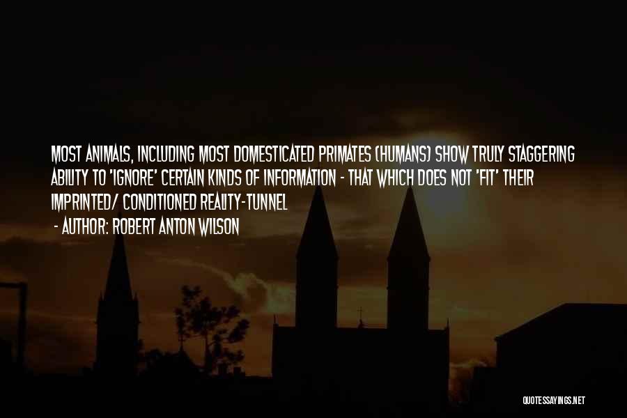 Robert Anton Wilson Quotes: Most Animals, Including Most Domesticated Primates (humans) Show Truly Staggering Ability To 'ignore' Certain Kinds Of Information - That Which