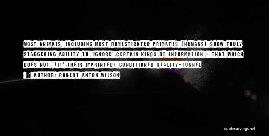 Robert Anton Wilson Quotes: Most Animals, Including Most Domesticated Primates (humans) Show Truly Staggering Ability To 'ignore' Certain Kinds Of Information - That Which