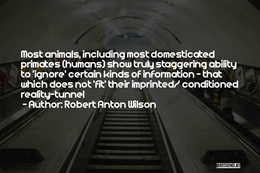 Robert Anton Wilson Quotes: Most Animals, Including Most Domesticated Primates (humans) Show Truly Staggering Ability To 'ignore' Certain Kinds Of Information - That Which