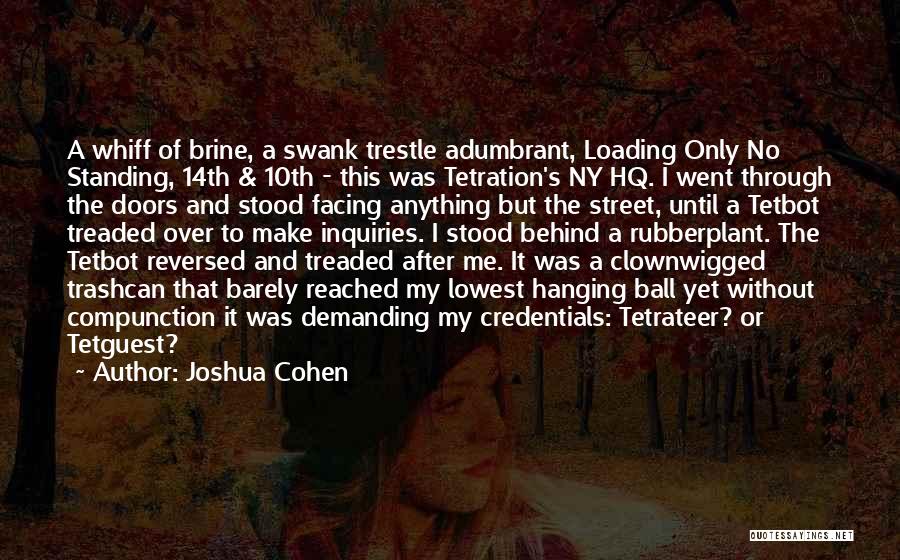 Joshua Cohen Quotes: A Whiff Of Brine, A Swank Trestle Adumbrant, Loading Only No Standing, 14th & 10th - This Was Tetration's Ny