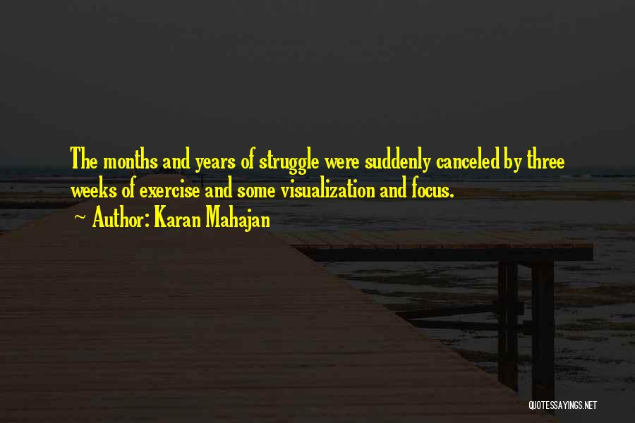 Karan Mahajan Quotes: The Months And Years Of Struggle Were Suddenly Canceled By Three Weeks Of Exercise And Some Visualization And Focus.