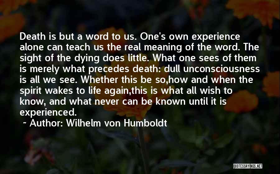 Wilhelm Von Humboldt Quotes: Death Is But A Word To Us. One's Own Experience Alone Can Teach Us The Real Meaning Of The Word.