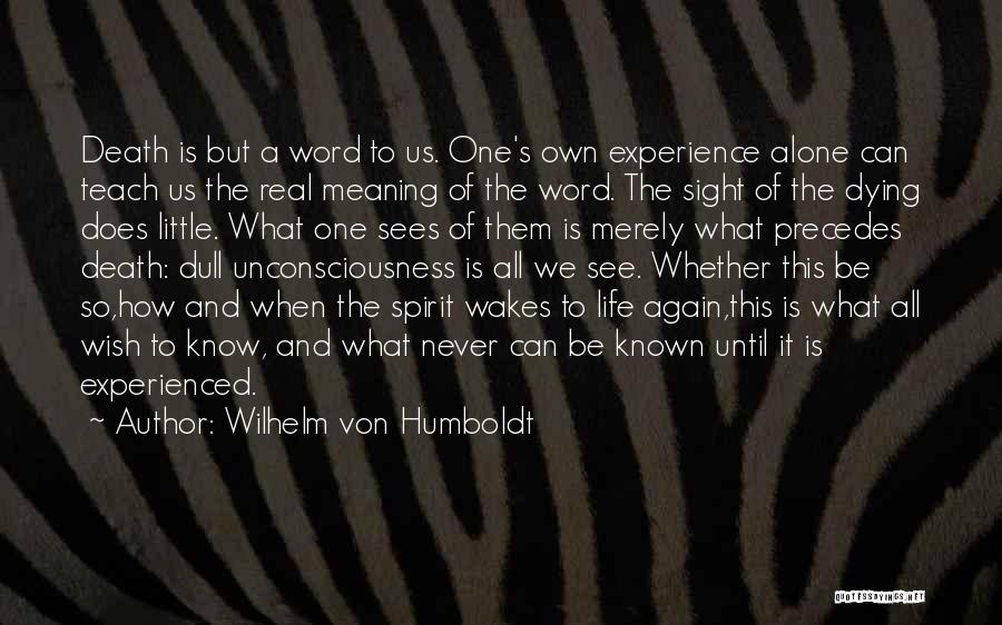 Wilhelm Von Humboldt Quotes: Death Is But A Word To Us. One's Own Experience Alone Can Teach Us The Real Meaning Of The Word.