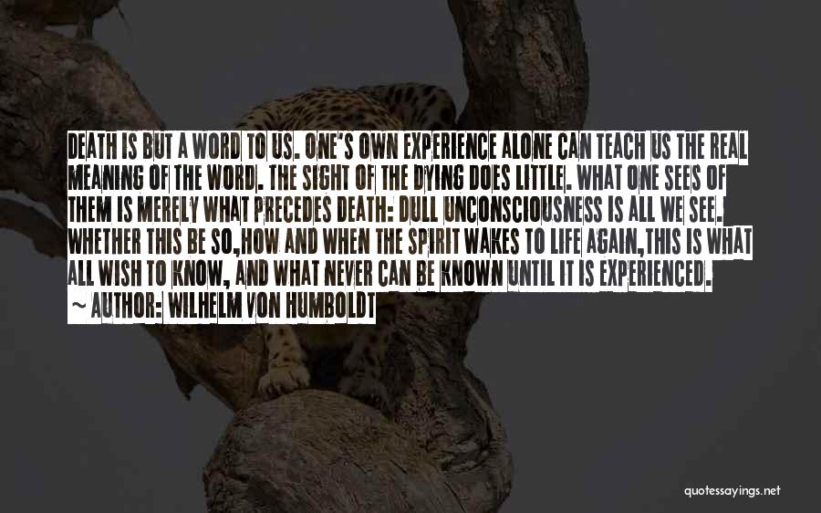 Wilhelm Von Humboldt Quotes: Death Is But A Word To Us. One's Own Experience Alone Can Teach Us The Real Meaning Of The Word.