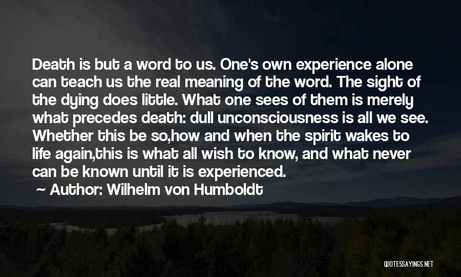 Wilhelm Von Humboldt Quotes: Death Is But A Word To Us. One's Own Experience Alone Can Teach Us The Real Meaning Of The Word.