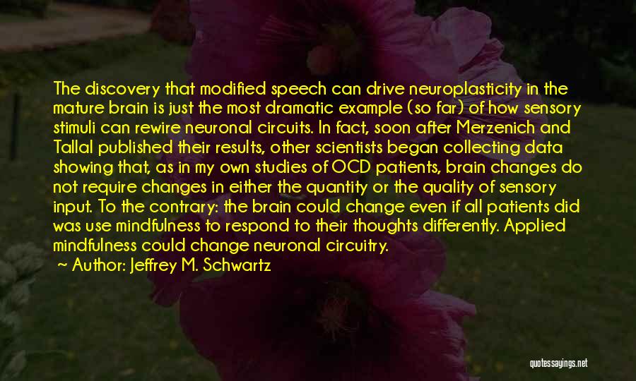 Jeffrey M. Schwartz Quotes: The Discovery That Modified Speech Can Drive Neuroplasticity In The Mature Brain Is Just The Most Dramatic Example (so Far)