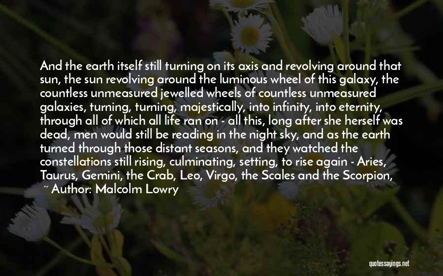 Malcolm Lowry Quotes: And The Earth Itself Still Turning On Its Axis And Revolving Around That Sun, The Sun Revolving Around The Luminous