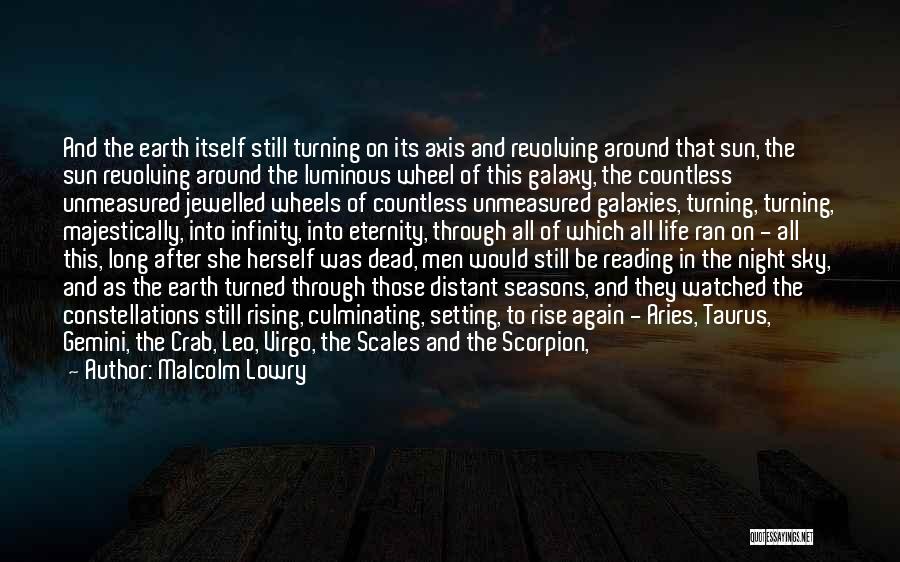 Malcolm Lowry Quotes: And The Earth Itself Still Turning On Its Axis And Revolving Around That Sun, The Sun Revolving Around The Luminous