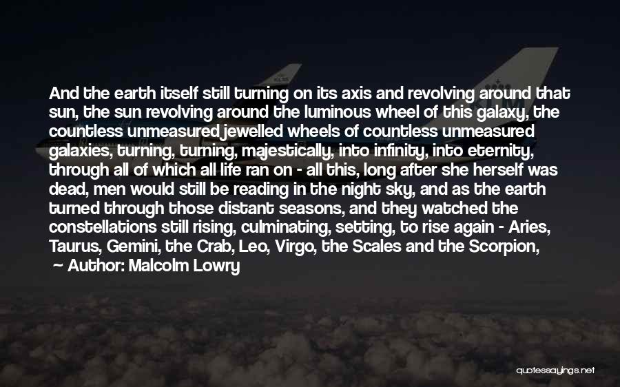 Malcolm Lowry Quotes: And The Earth Itself Still Turning On Its Axis And Revolving Around That Sun, The Sun Revolving Around The Luminous