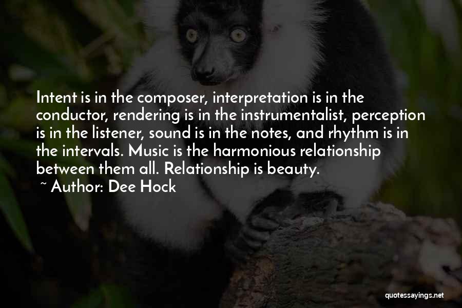 Dee Hock Quotes: Intent Is In The Composer, Interpretation Is In The Conductor, Rendering Is In The Instrumentalist, Perception Is In The Listener,