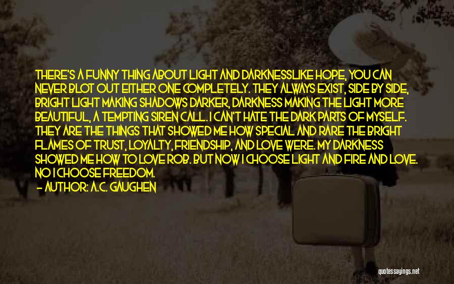 A.C. Gaughen Quotes: There's A Funny Thing About Light And Darknesslike Hope, You Can Never Blot Out Either One Completely. They Always Exist,