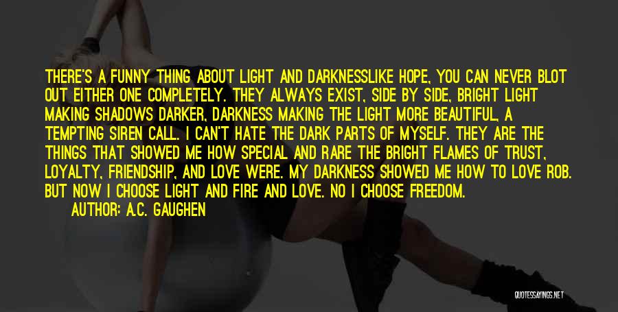 A.C. Gaughen Quotes: There's A Funny Thing About Light And Darknesslike Hope, You Can Never Blot Out Either One Completely. They Always Exist,