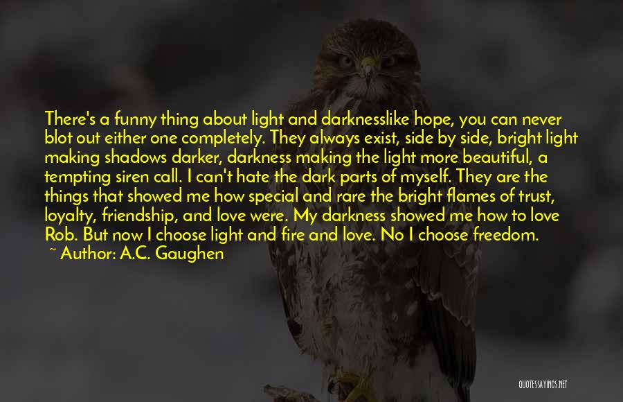 A.C. Gaughen Quotes: There's A Funny Thing About Light And Darknesslike Hope, You Can Never Blot Out Either One Completely. They Always Exist,