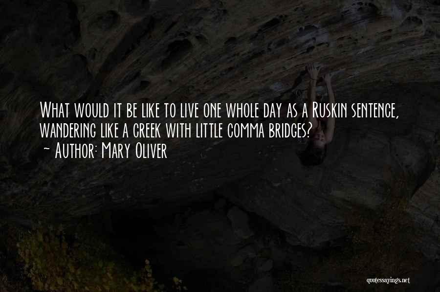 Mary Oliver Quotes: What Would It Be Like To Live One Whole Day As A Ruskin Sentence, Wandering Like A Creek With Little