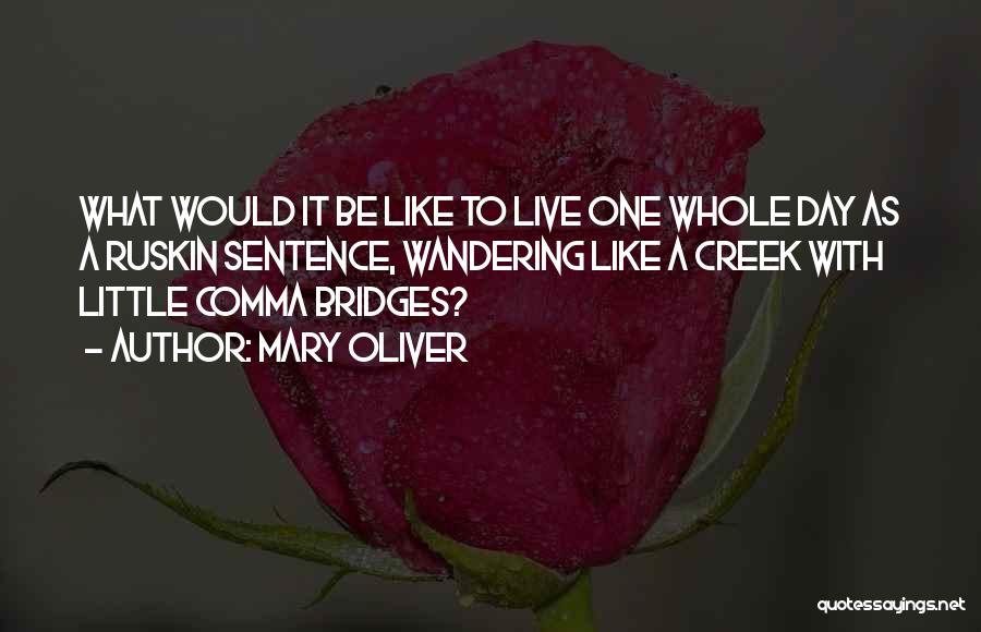 Mary Oliver Quotes: What Would It Be Like To Live One Whole Day As A Ruskin Sentence, Wandering Like A Creek With Little