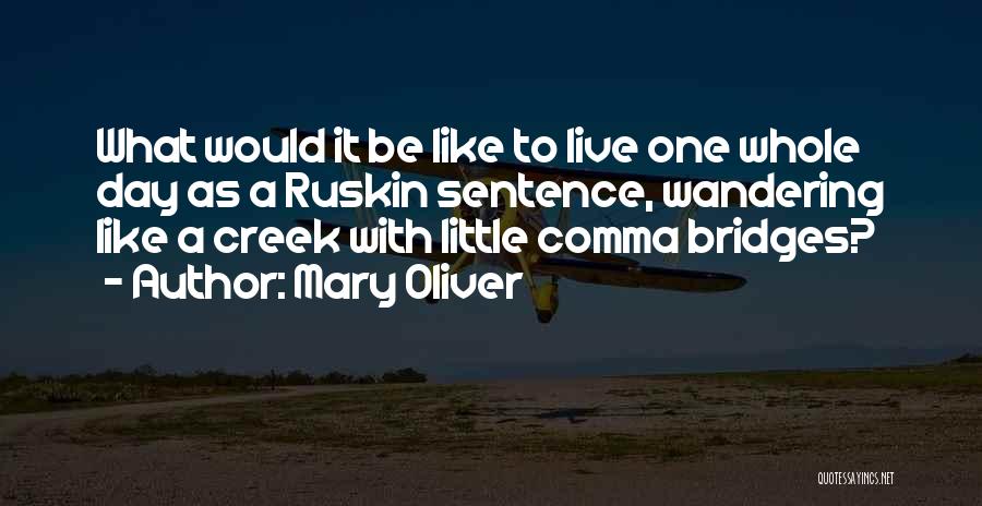 Mary Oliver Quotes: What Would It Be Like To Live One Whole Day As A Ruskin Sentence, Wandering Like A Creek With Little