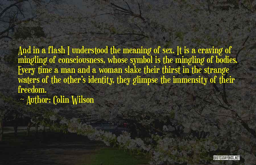 Colin Wilson Quotes: And In A Flash I Understood The Meaning Of Sex. It Is A Craving Of Mingling Of Consciousness, Whose Symbol