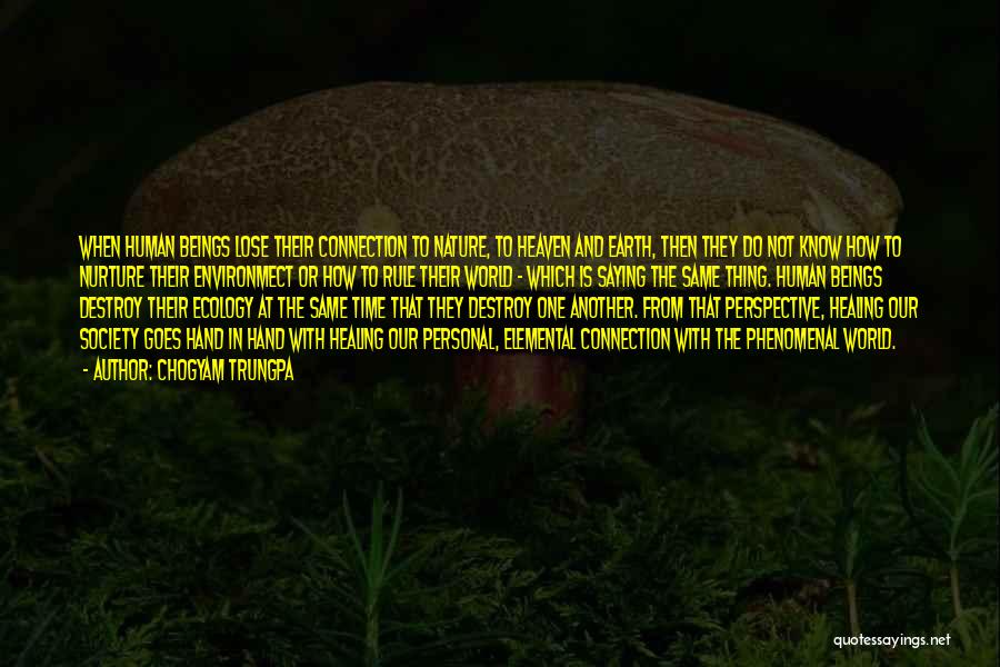 Chogyam Trungpa Quotes: When Human Beings Lose Their Connection To Nature, To Heaven And Earth, Then They Do Not Know How To Nurture