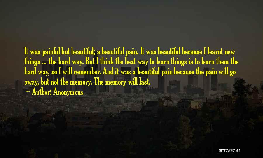 Anonymous Quotes: It Was Painful But Beautiful; A Beautiful Pain. It Was Beautiful Because I Learnt New Things ... The Hard Way.