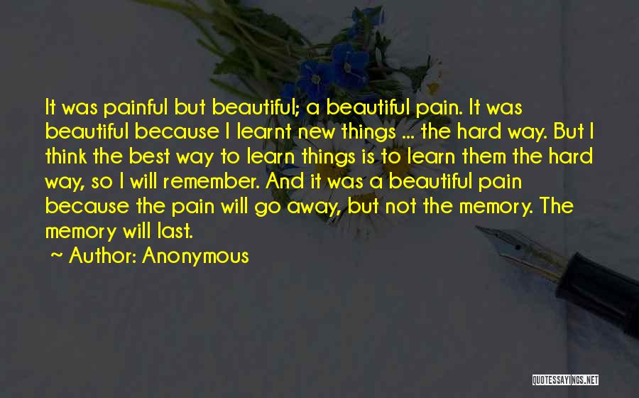 Anonymous Quotes: It Was Painful But Beautiful; A Beautiful Pain. It Was Beautiful Because I Learnt New Things ... The Hard Way.