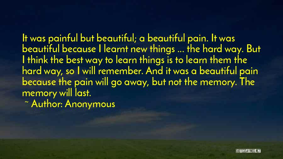 Anonymous Quotes: It Was Painful But Beautiful; A Beautiful Pain. It Was Beautiful Because I Learnt New Things ... The Hard Way.