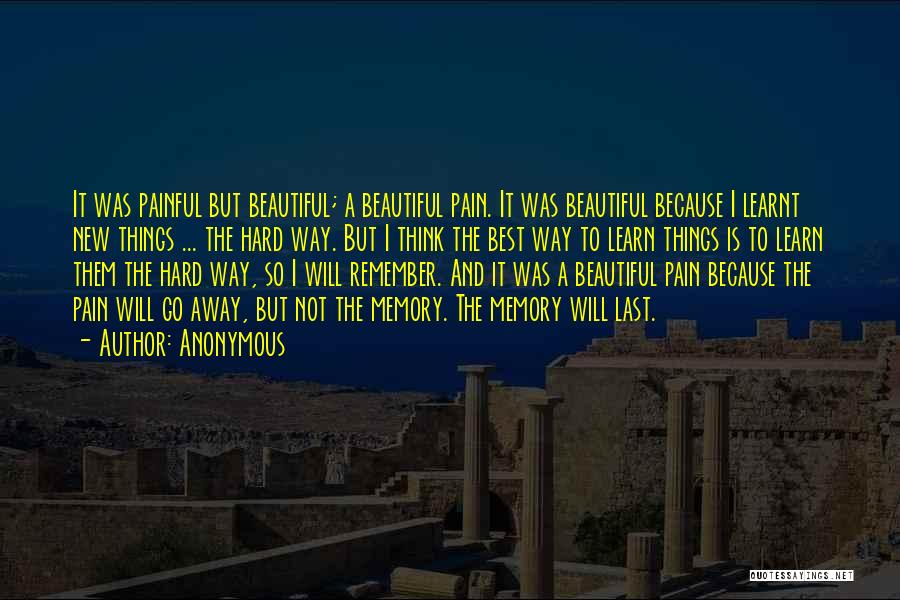 Anonymous Quotes: It Was Painful But Beautiful; A Beautiful Pain. It Was Beautiful Because I Learnt New Things ... The Hard Way.