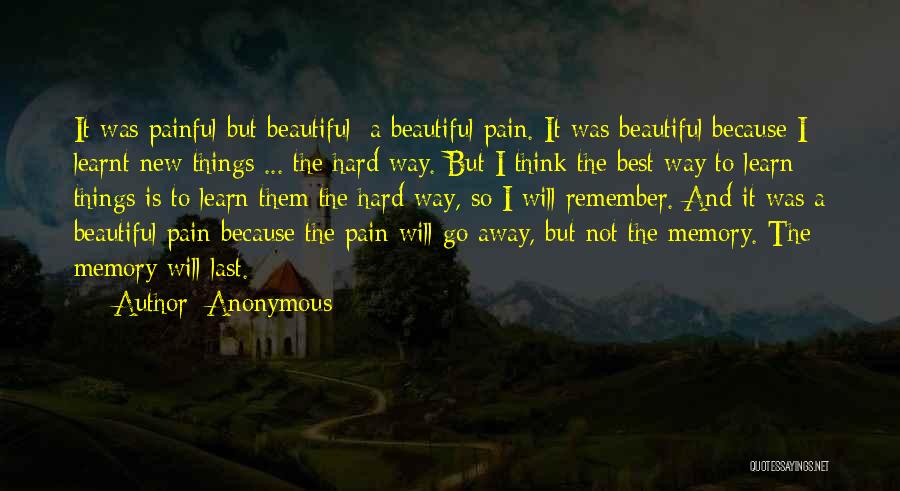 Anonymous Quotes: It Was Painful But Beautiful; A Beautiful Pain. It Was Beautiful Because I Learnt New Things ... The Hard Way.