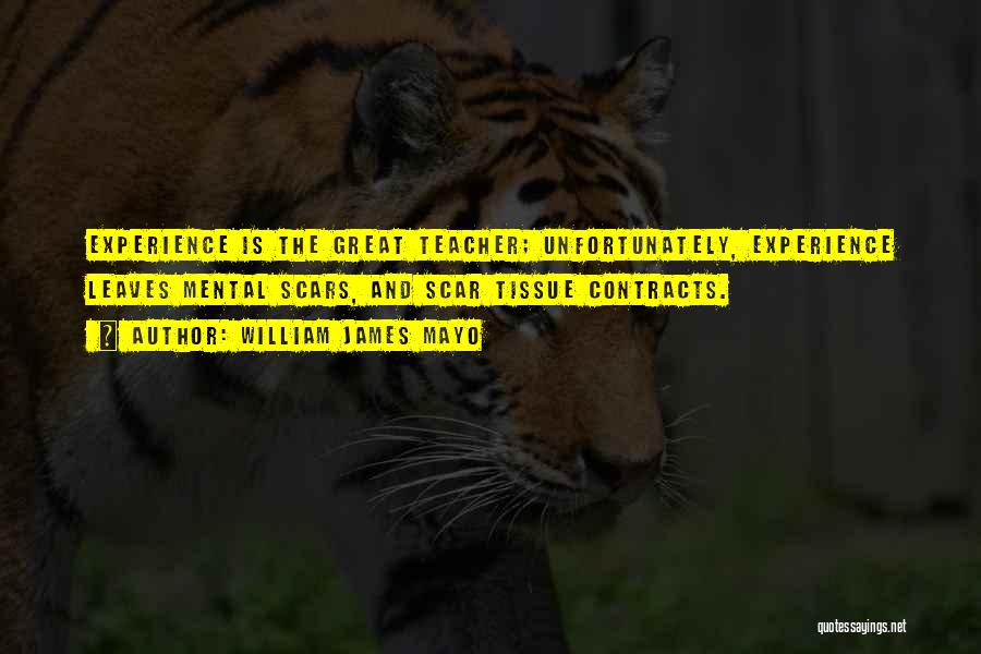 William James Mayo Quotes: Experience Is The Great Teacher; Unfortunately, Experience Leaves Mental Scars, And Scar Tissue Contracts.
