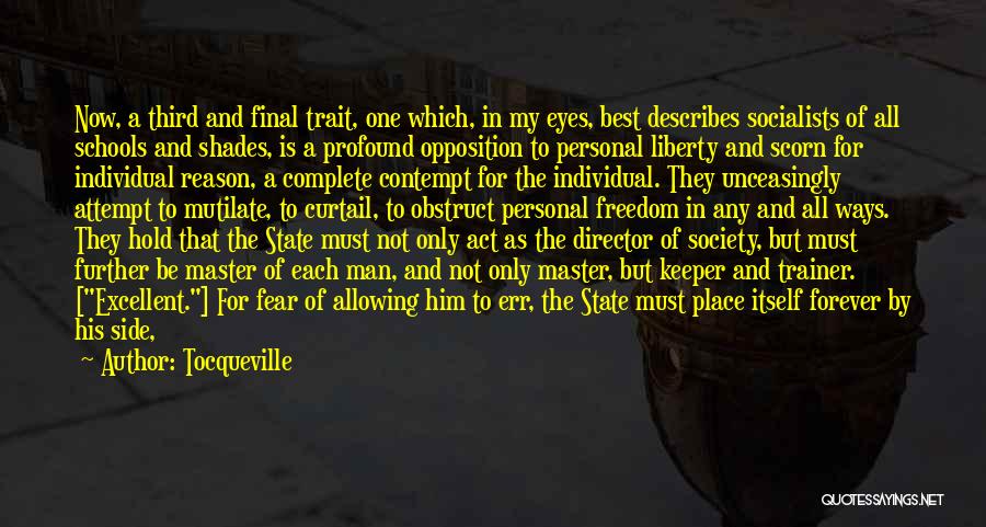 Tocqueville Quotes: Now, A Third And Final Trait, One Which, In My Eyes, Best Describes Socialists Of All Schools And Shades, Is