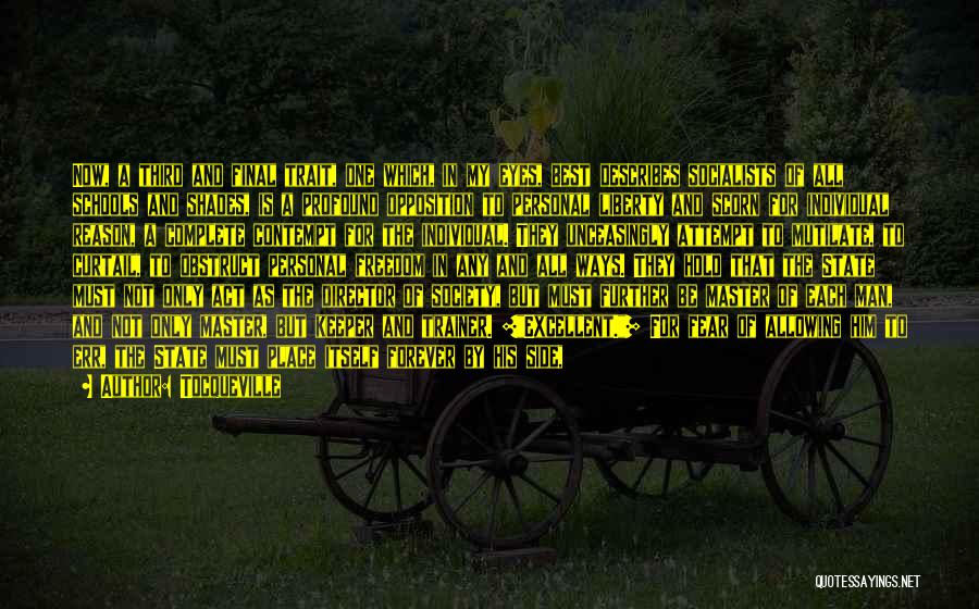Tocqueville Quotes: Now, A Third And Final Trait, One Which, In My Eyes, Best Describes Socialists Of All Schools And Shades, Is