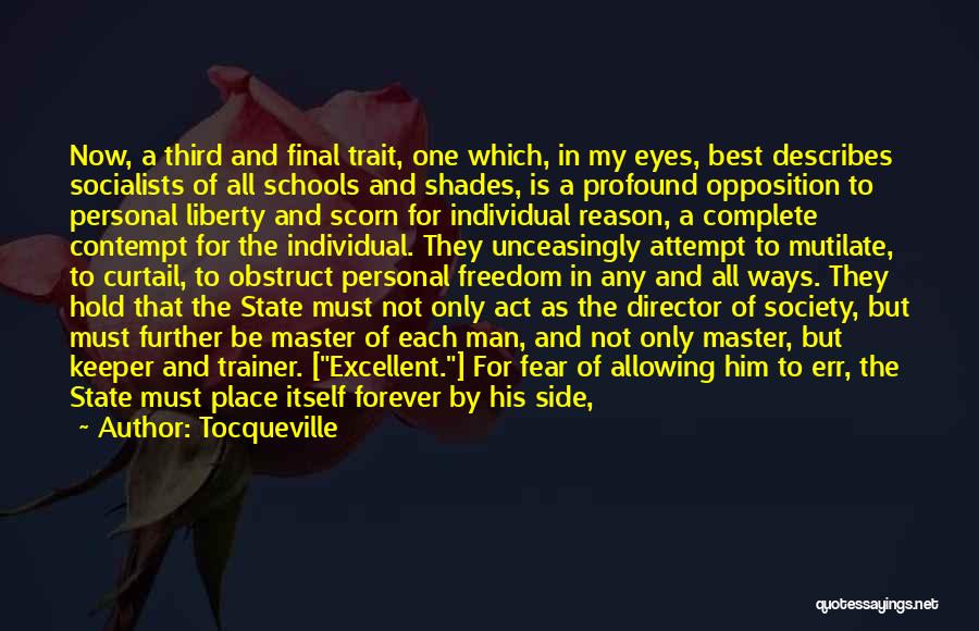 Tocqueville Quotes: Now, A Third And Final Trait, One Which, In My Eyes, Best Describes Socialists Of All Schools And Shades, Is