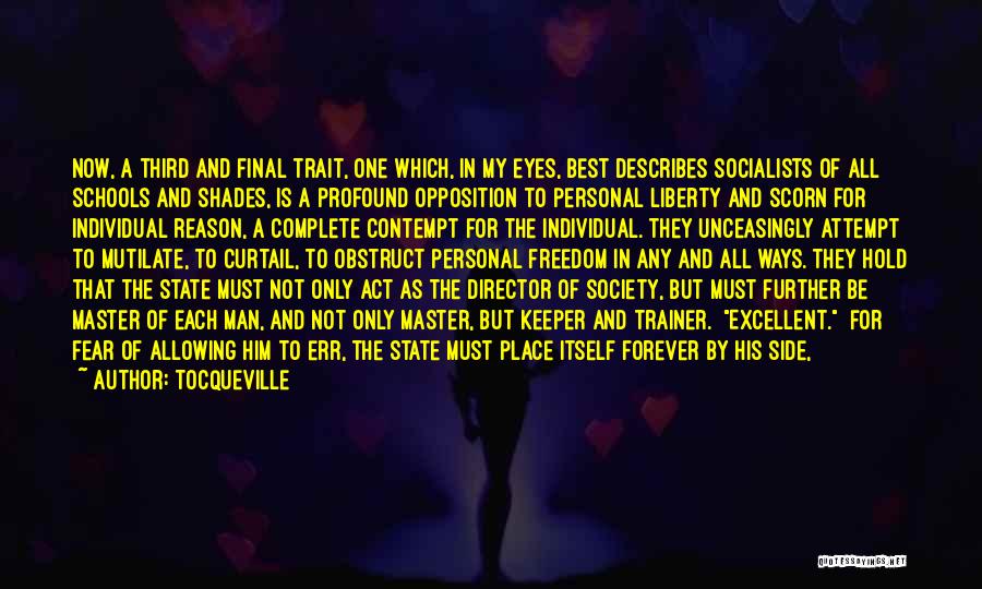 Tocqueville Quotes: Now, A Third And Final Trait, One Which, In My Eyes, Best Describes Socialists Of All Schools And Shades, Is