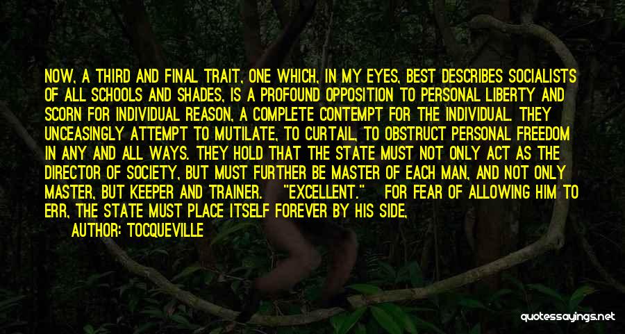 Tocqueville Quotes: Now, A Third And Final Trait, One Which, In My Eyes, Best Describes Socialists Of All Schools And Shades, Is