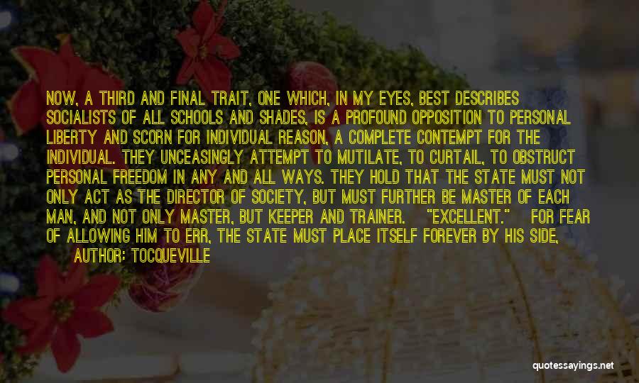 Tocqueville Quotes: Now, A Third And Final Trait, One Which, In My Eyes, Best Describes Socialists Of All Schools And Shades, Is