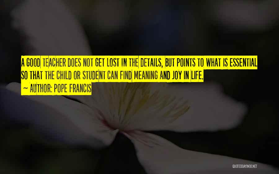 Pope Francis Quotes: A Good Teacher Does Not Get Lost In The Details, But Points To What Is Essential So That The Child