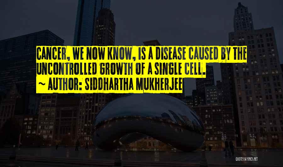 Siddhartha Mukherjee Quotes: Cancer, We Now Know, Is A Disease Caused By The Uncontrolled Growth Of A Single Cell.
